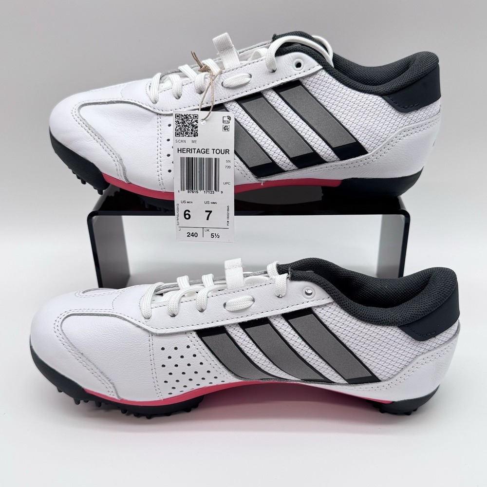 Size 6M, 7W- Adidas Heritage Tour Cycling Sneakers Shoes, White/Lucid Red/grey‎